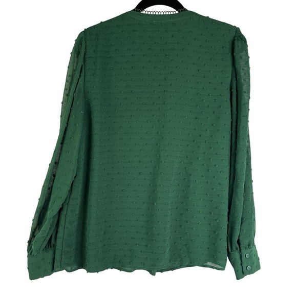 Cece Green Pullover Boho Peasant Lined Long Sleeve Blouse Top Clip Dot Baubles M - Picture 3 of 8